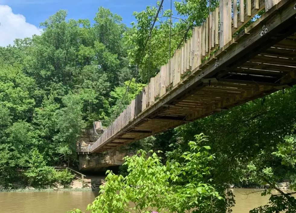 IN Suspension Bridge Leads To Prehistoric Caves, Rocks and Trails