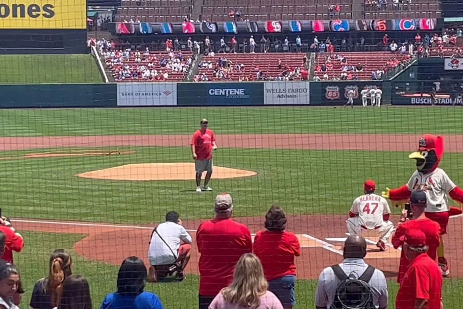 Larry Doby Jr. throws out the ceremonial first pitch before a