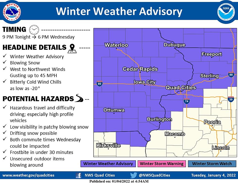 Winter Weather Advisory Issued For The Quad Cities Tuesday Night To Wednesday Afternoon