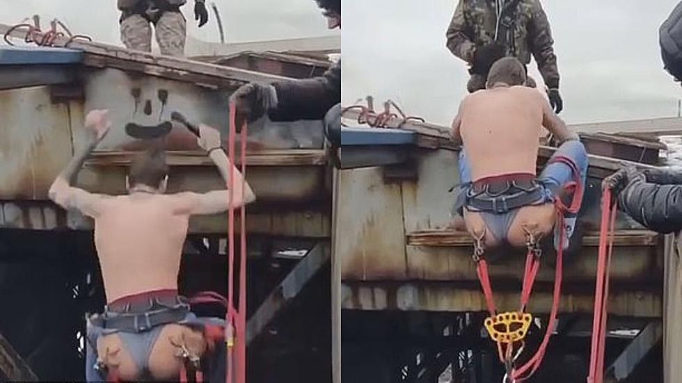 Man Bungee Jumps With Cord Attached to His Butt Piercings