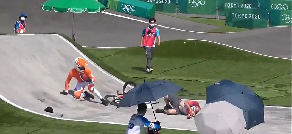 Olympic Race Official Walks Onto BMX Practice Track, Gets Plowed