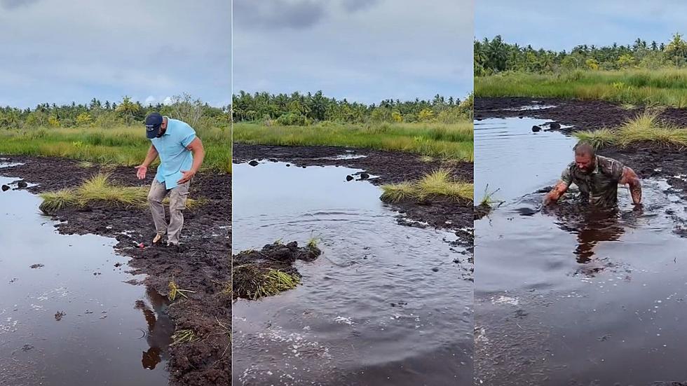 Guy Tries to Take Shortcut Through Mud Puddle, Disappears Completely