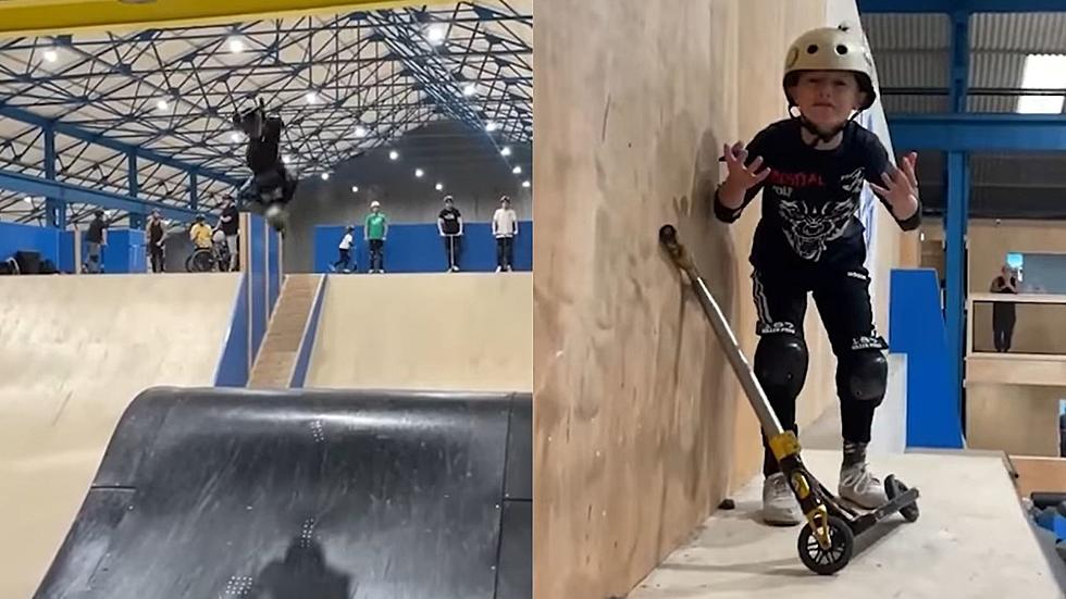 10-Year-Old In Disbelief After He Lands Double Backflip on Scooter