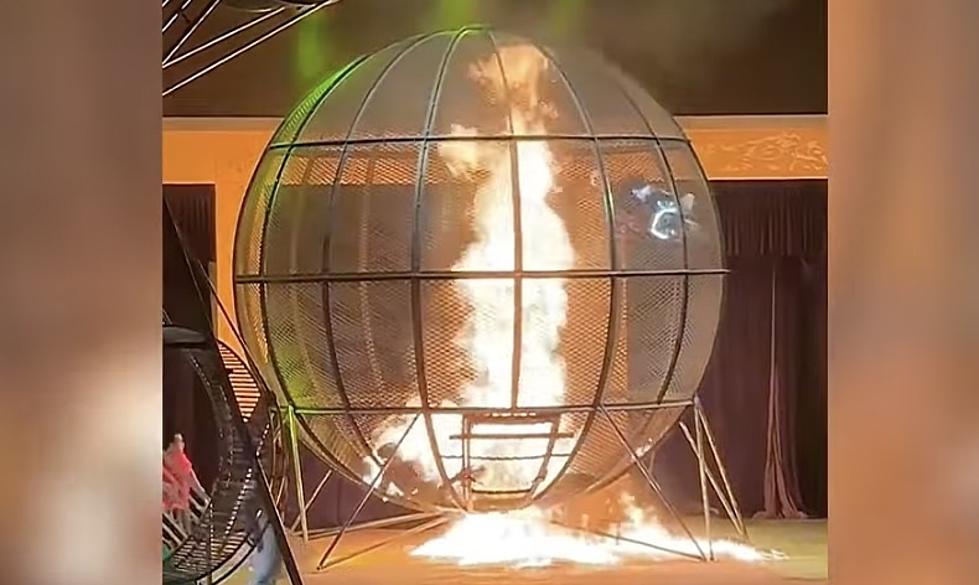 Motorcycle Globe of Death Goes Up In Flames During Stunt