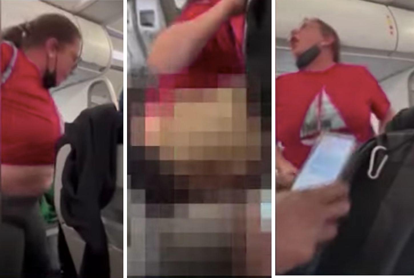 Bizarre moment woman pulls down her pants mid-flight: video