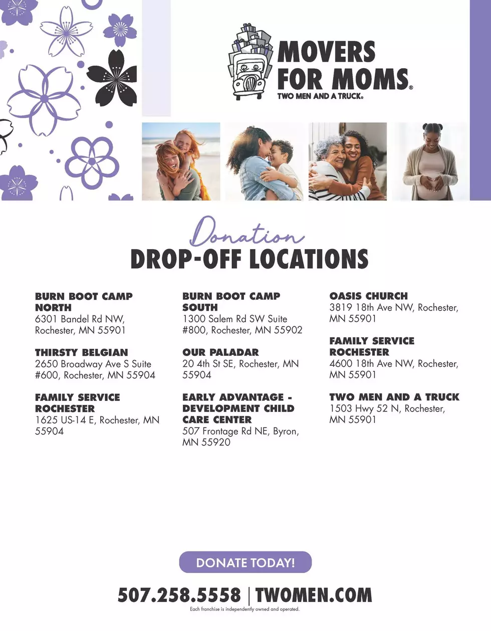Two Men and A Truck Rochester, mn movers for moms drop off locations
