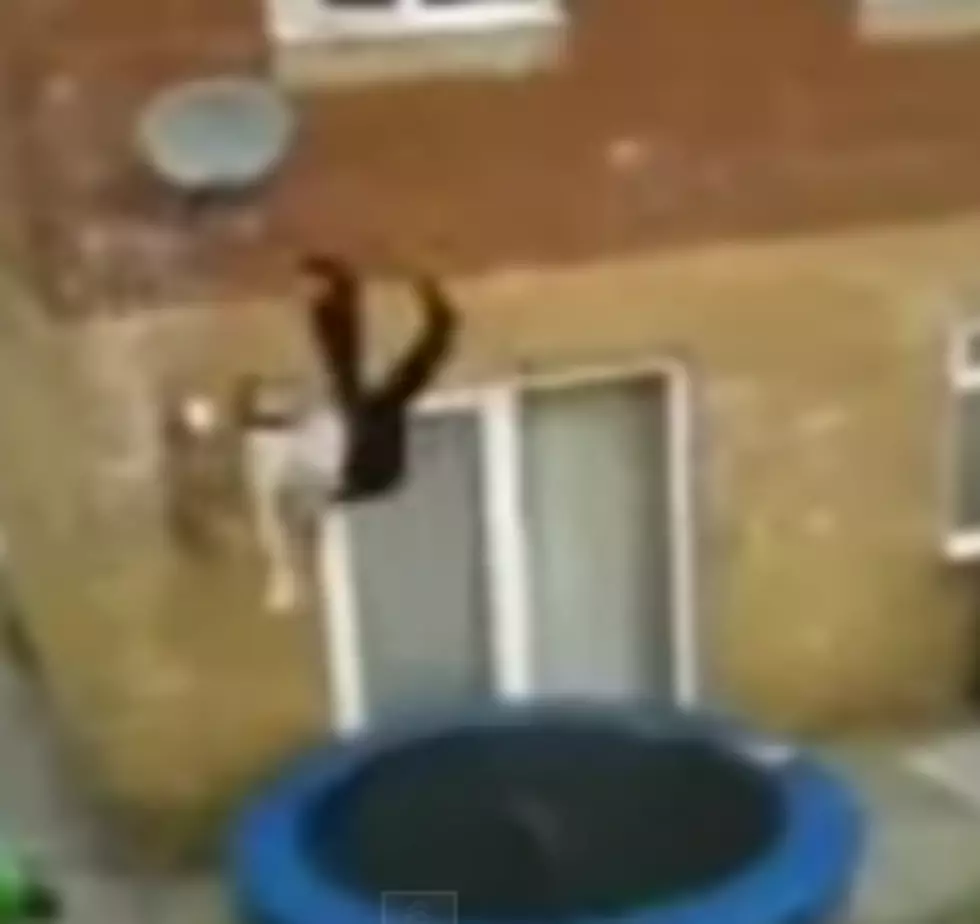 Man Jumps Out Of 2nd Story To Trampoline- See How It Ends [Video]