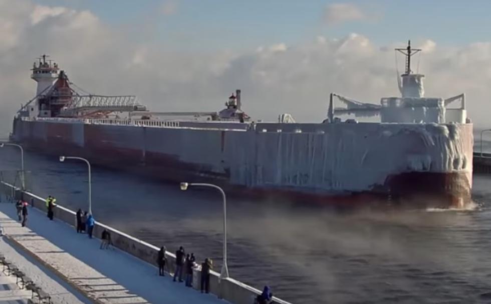 Ghost-Like Ice-Covered Ship Heads Into Minnesota