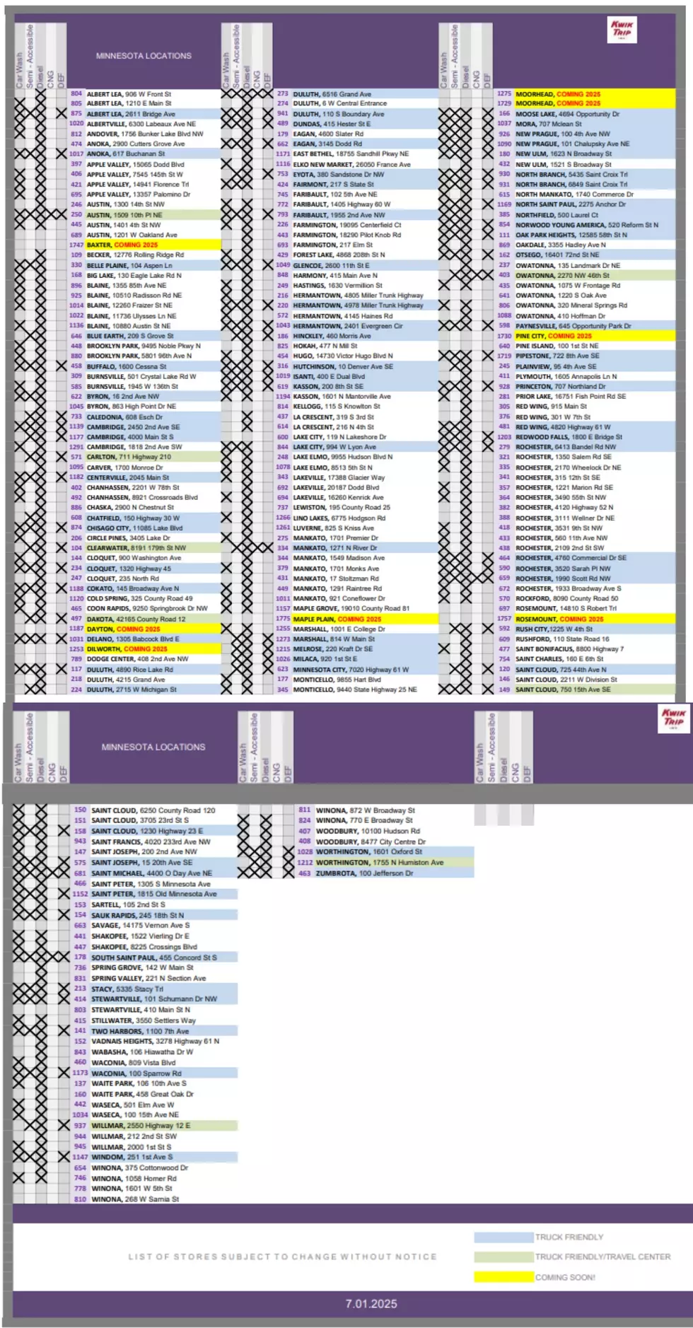 Kwik Trip MN Locations (tap to enlarge)