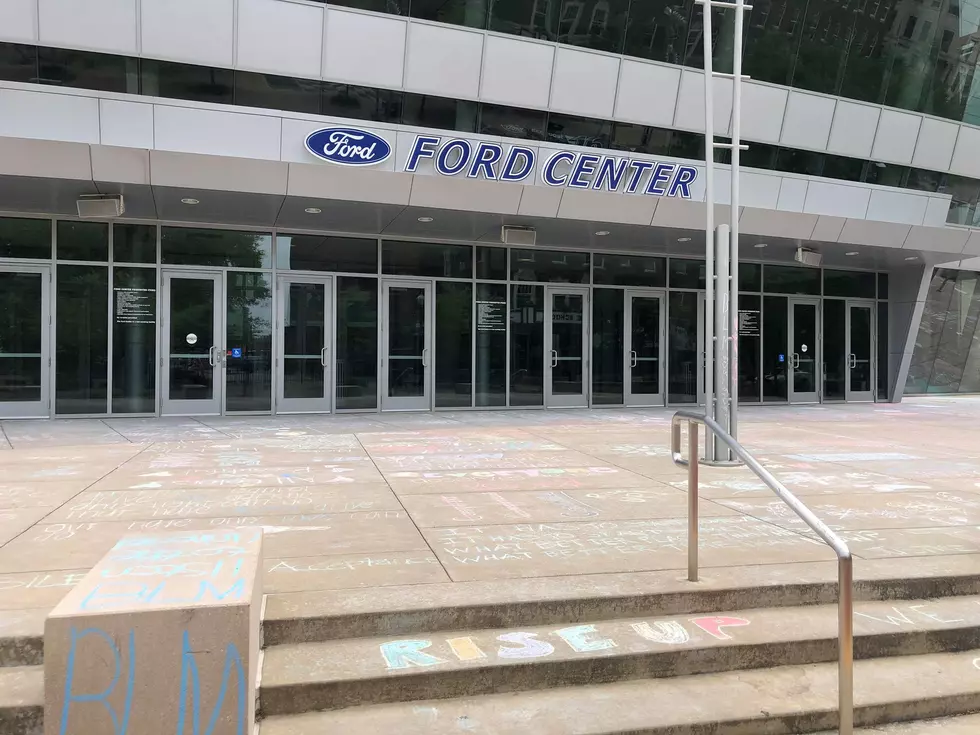 See Some of the Chalk Art Outside Ford Center From Saturday&#8217;s Protest