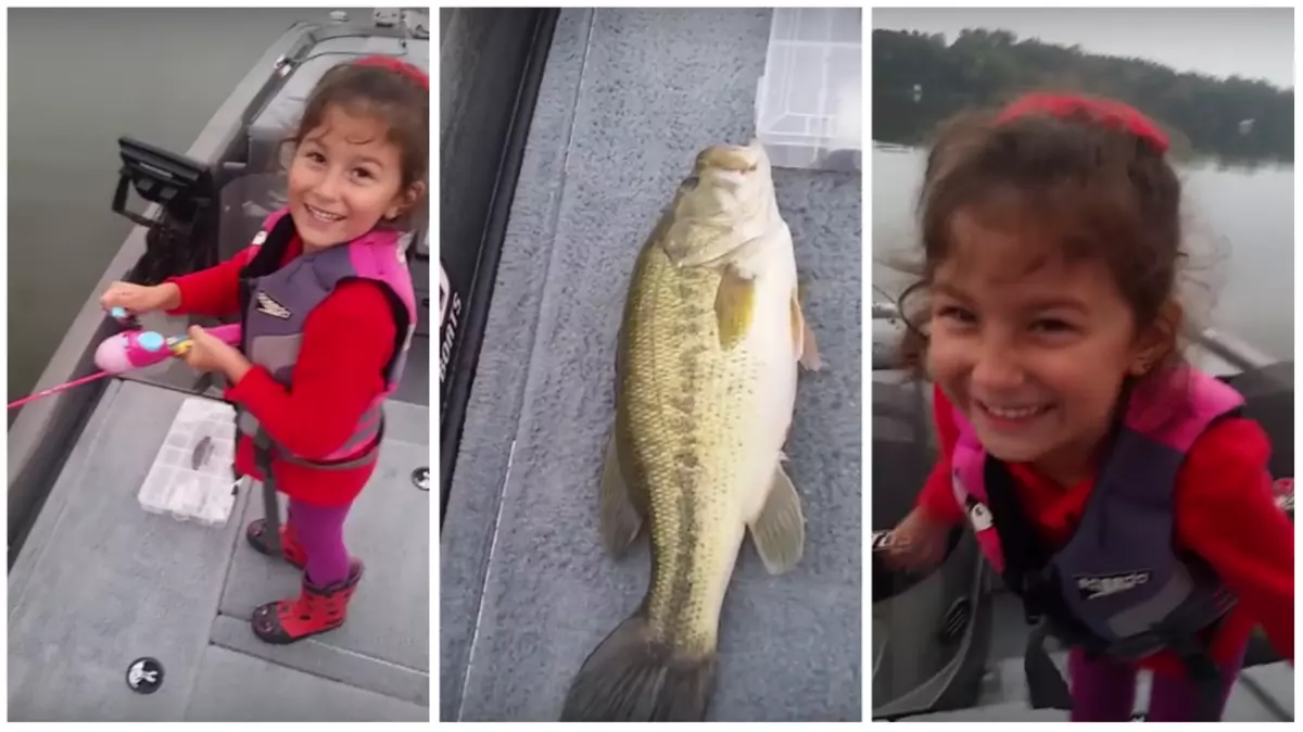 Little Girl Reels In Gigantic Bass With Barbie Fishing