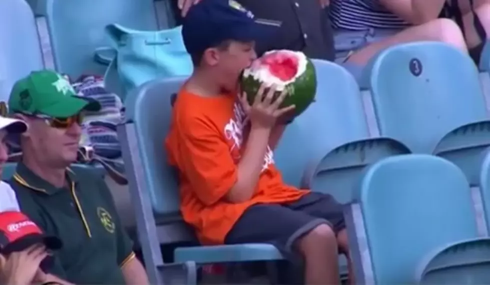 Kid Eats Entire Watermelon at Cricket Match [VIDEO]