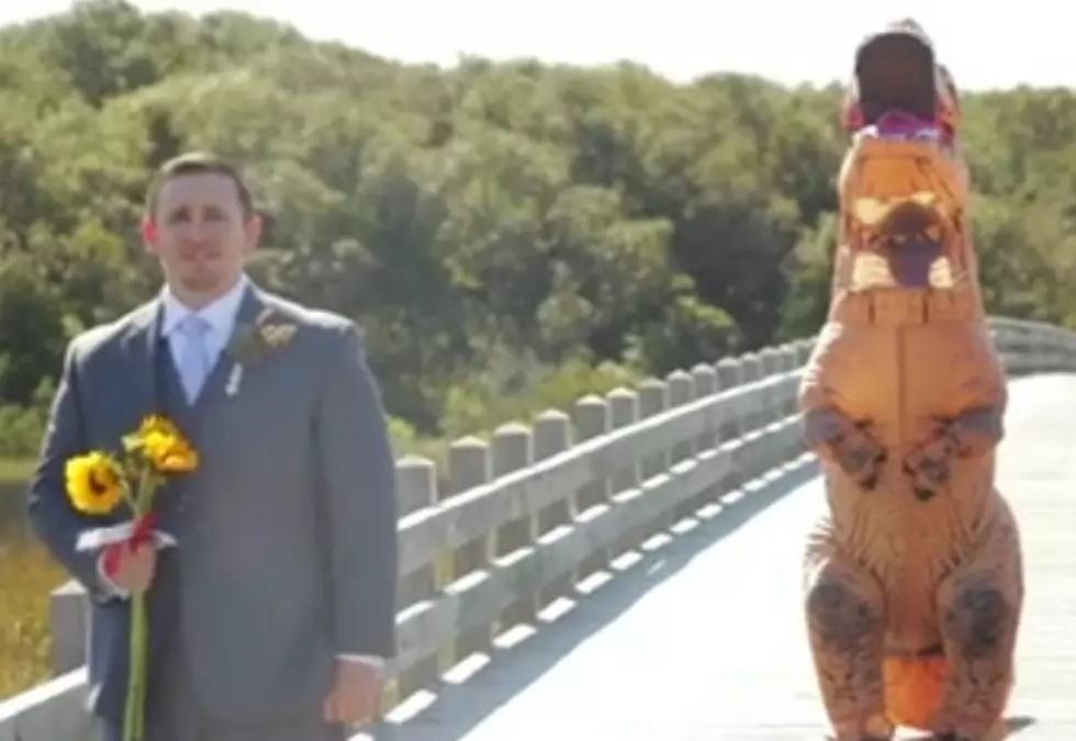 Watch this Illinois Bride Surprise Her Husband-to-Be in a T-Rex Costume