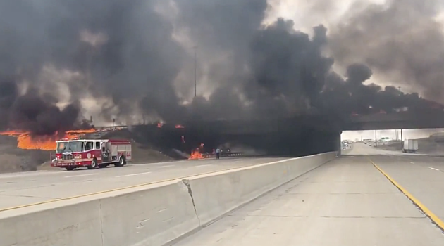 VIDEO: Indiana Highway Bridge Engulfed in Flames After Semi Truck Crash