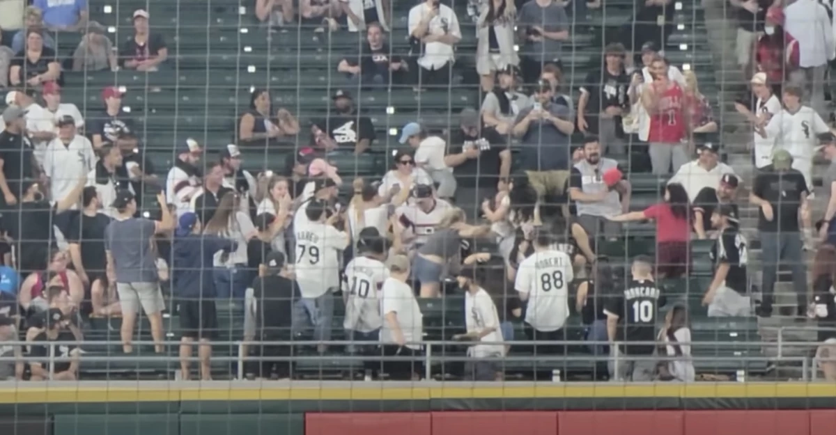 Big Shirtless Bleacher Brawl at Chicago White Sox Game