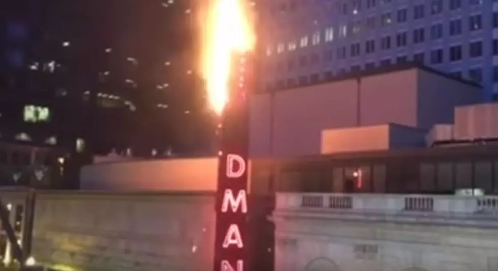 Goodman Theatre Sign in Flames