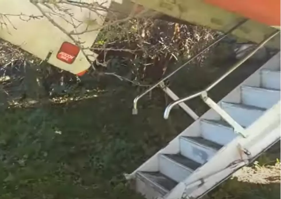 There is a private jet left abandoned off of a highway in Illinois.