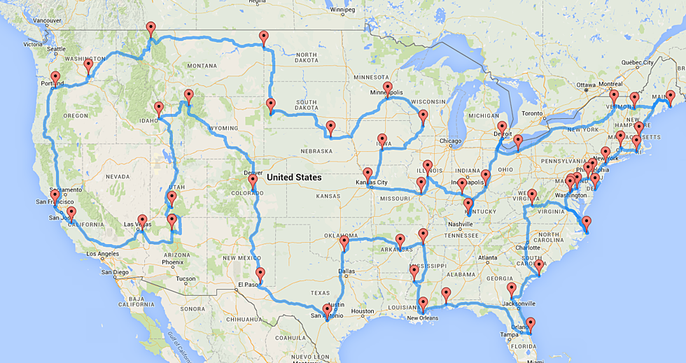 This Map Shows how to hit all 48 States in the Ultimate Road Trip