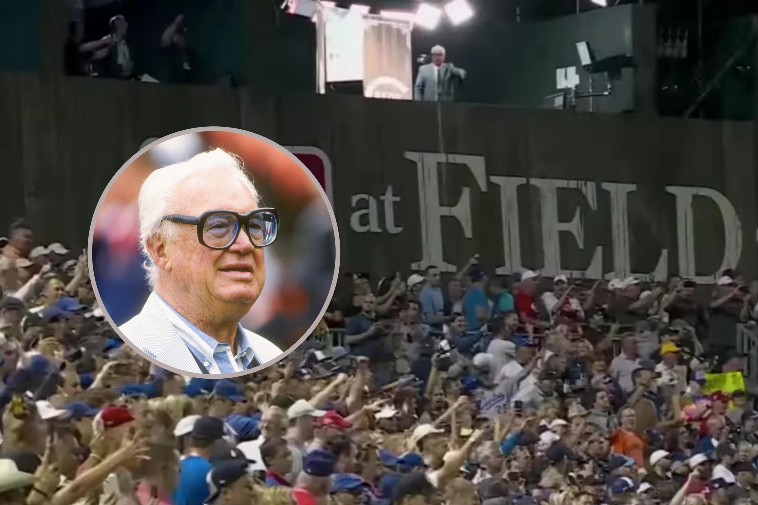 Hologram Harry Caray's 7th inning stretch at Field of Dreams game