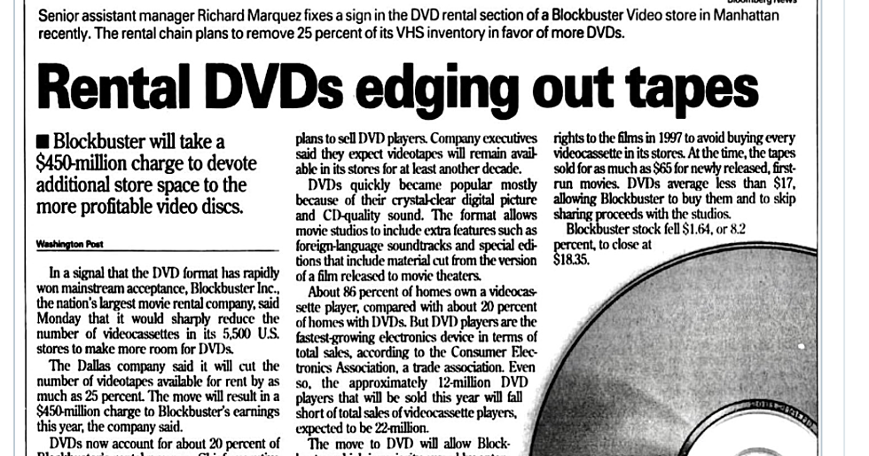 9-10-2001: Blockbuster Announced it was Getting Rid of VHS Tapes