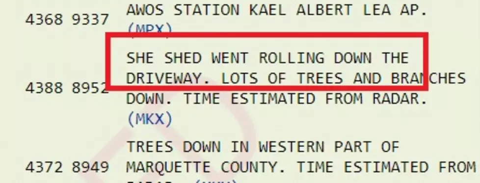 Storm Causes ‘She Shed’ to Roll Away (Official Storm Report)