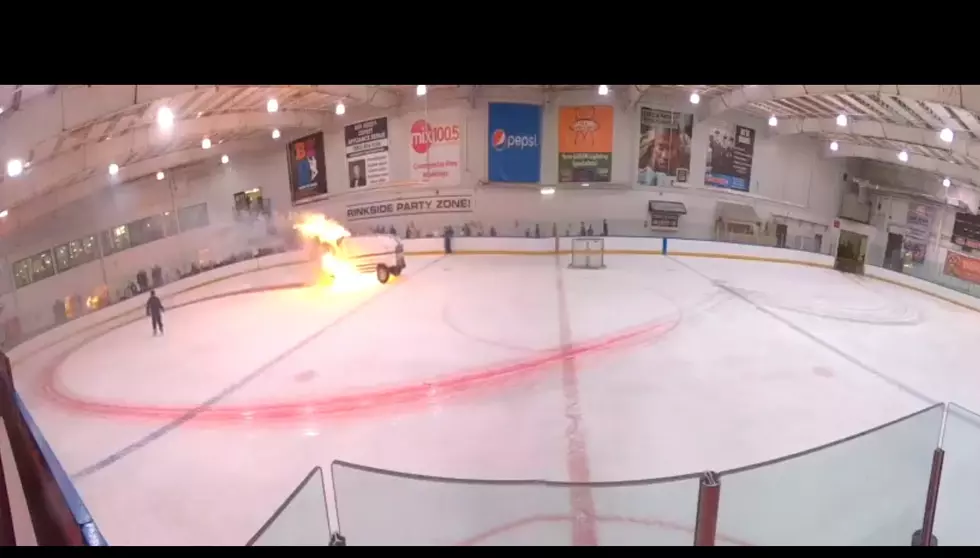 Zamboni Bursts Into Flames, Driver Continues to Resurface the Ice