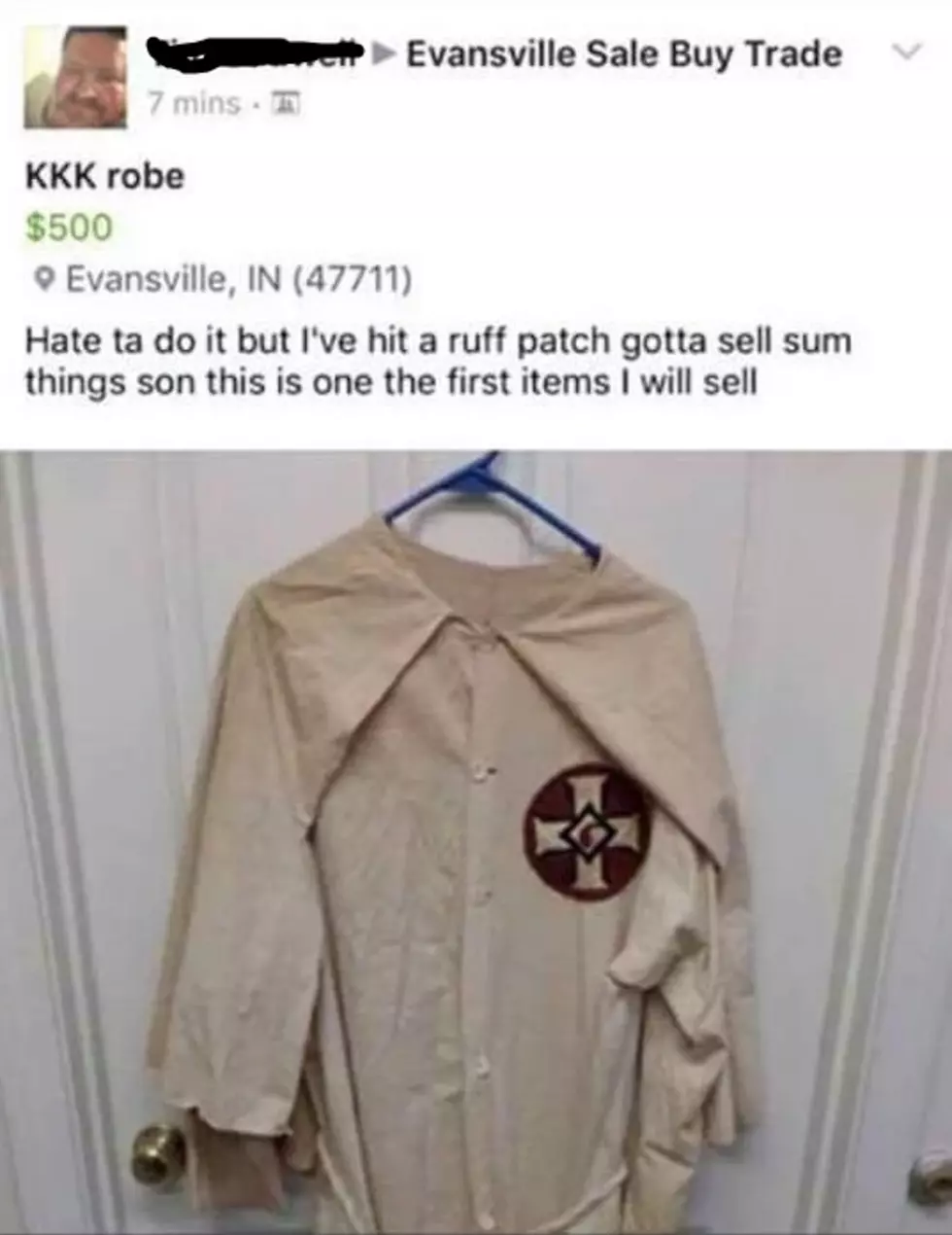 Holy S***, Someone Tried to Sell a KKK Robe on Facebook &#8211; Weird and Worst of Evansville Buy/Sell/Trade