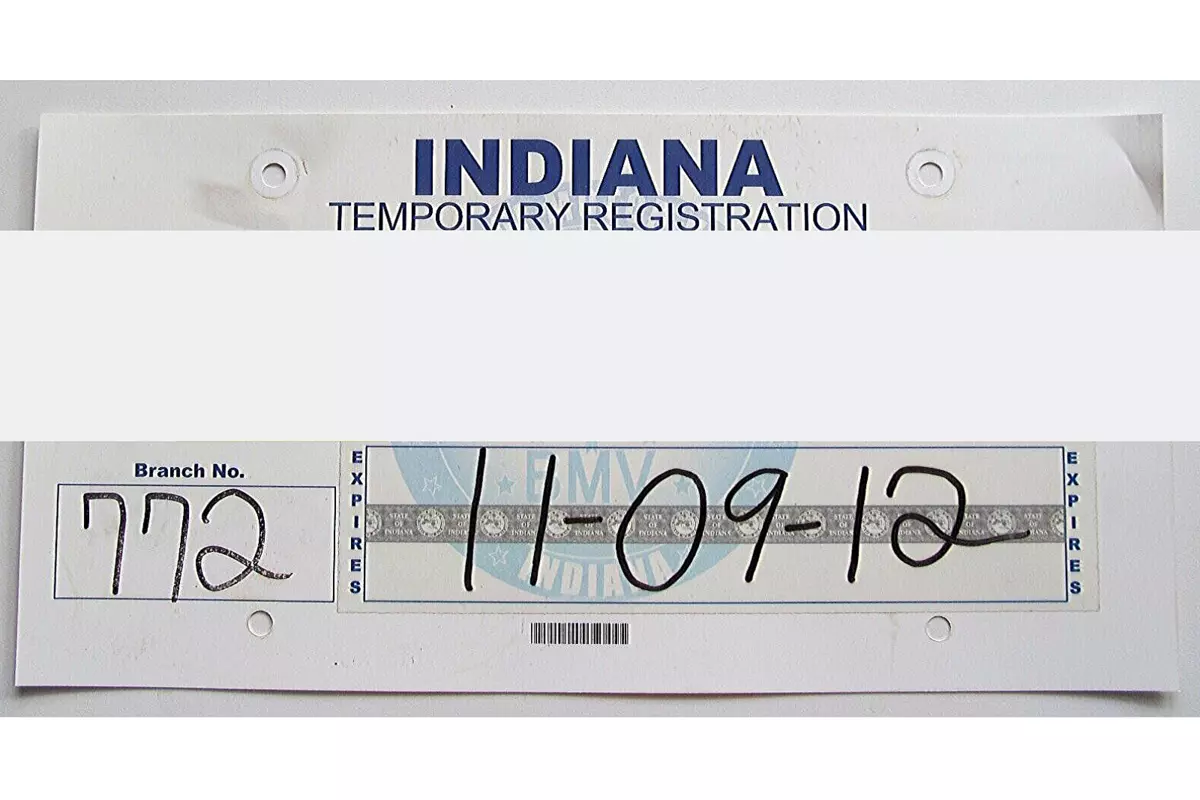 Indiana Temporary License Plate Template