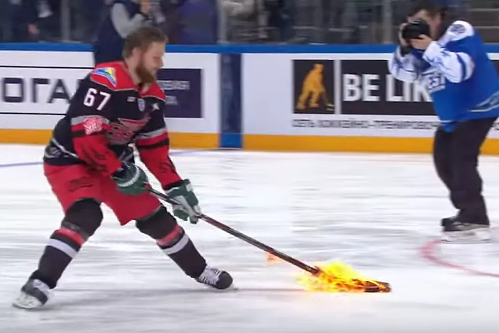Watch Hockey Player Go for Goal With Stick Set on Fire