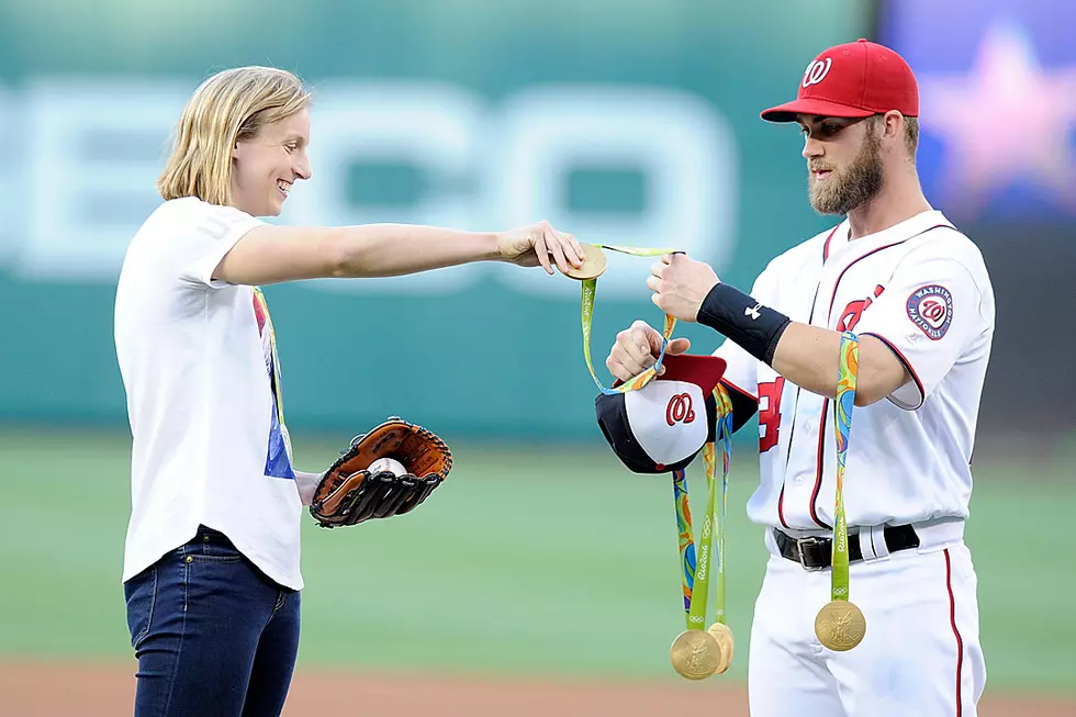 Katie Ledecky Makes Bryce Harper Her Gold Medal Lackey