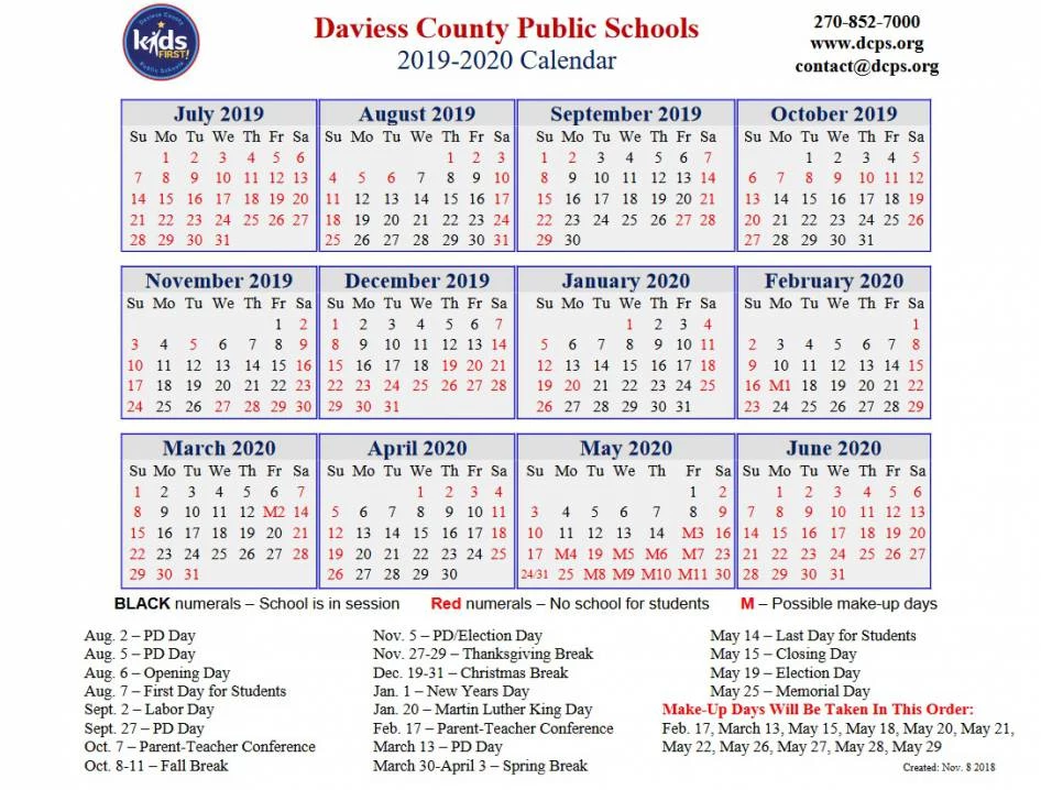 county school calendar 2019 2020