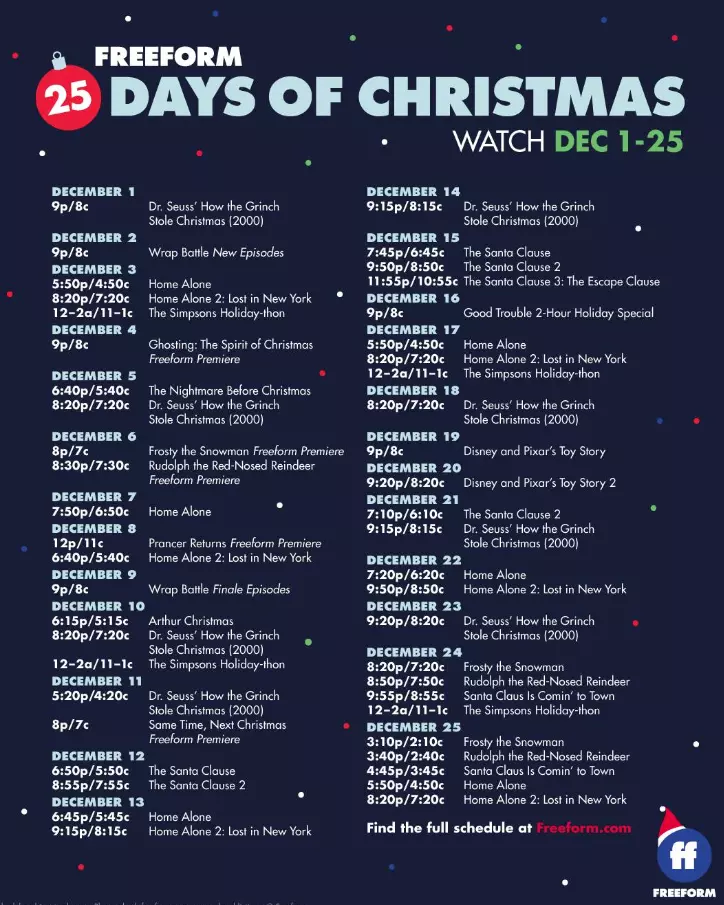 Freeform 25 Days Of Christmas 2021 Schedule