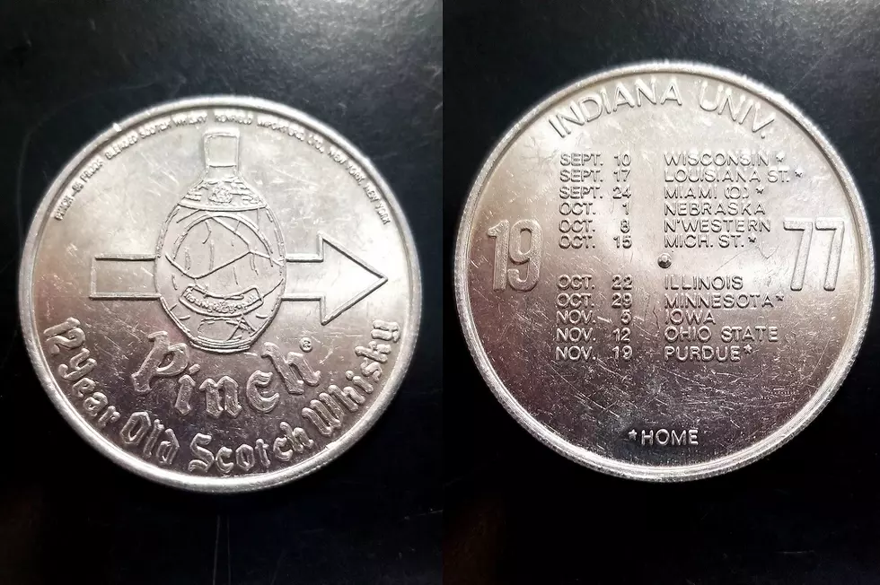 Random Find: 1977 Indiana Football Schedule on a Whisky Token