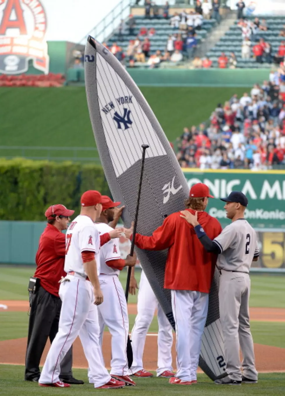 Derek Jeter Gets Honored By Angels With Paddle-board