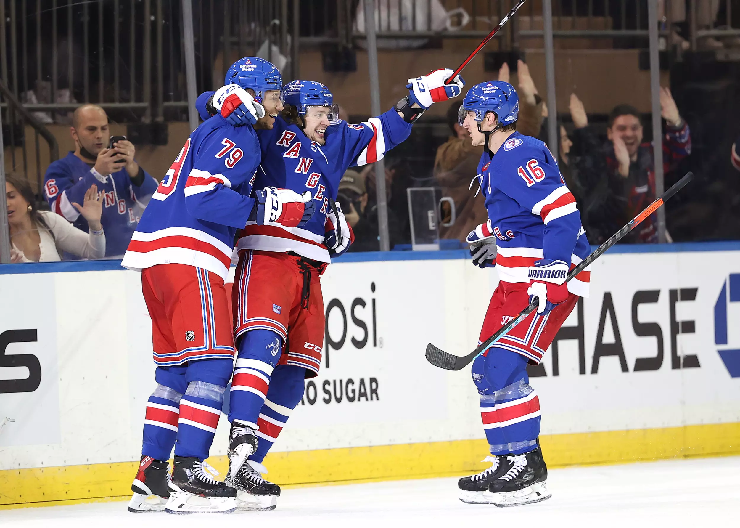 William Southard sows a New York Rangers Jersey prior to the game News  Photo - Getty Images