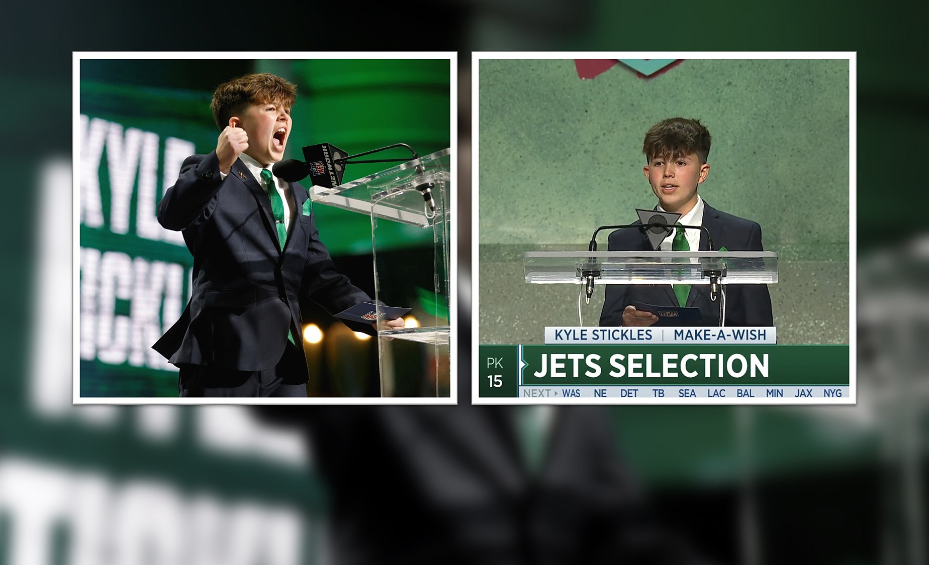 Make-A-Wish kid, Kyle Stickles announced the Jets' pick in the