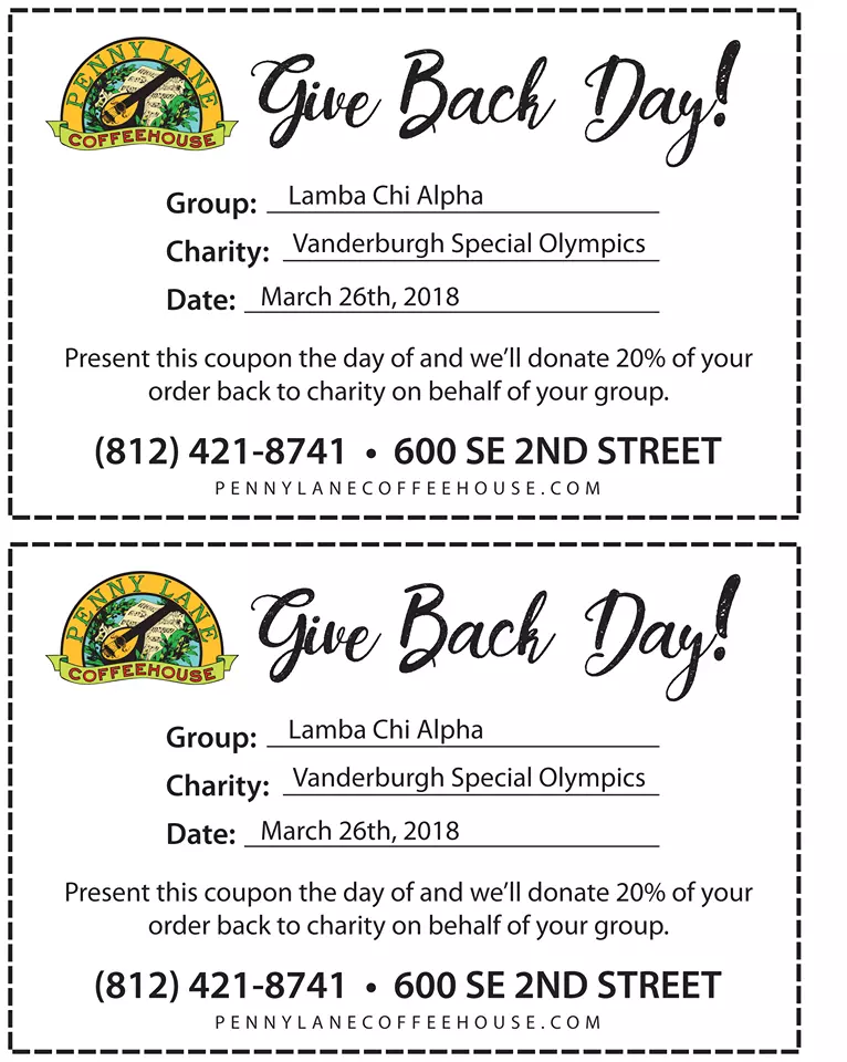 Penny Lane Give Back for Special Olympics on March 26th