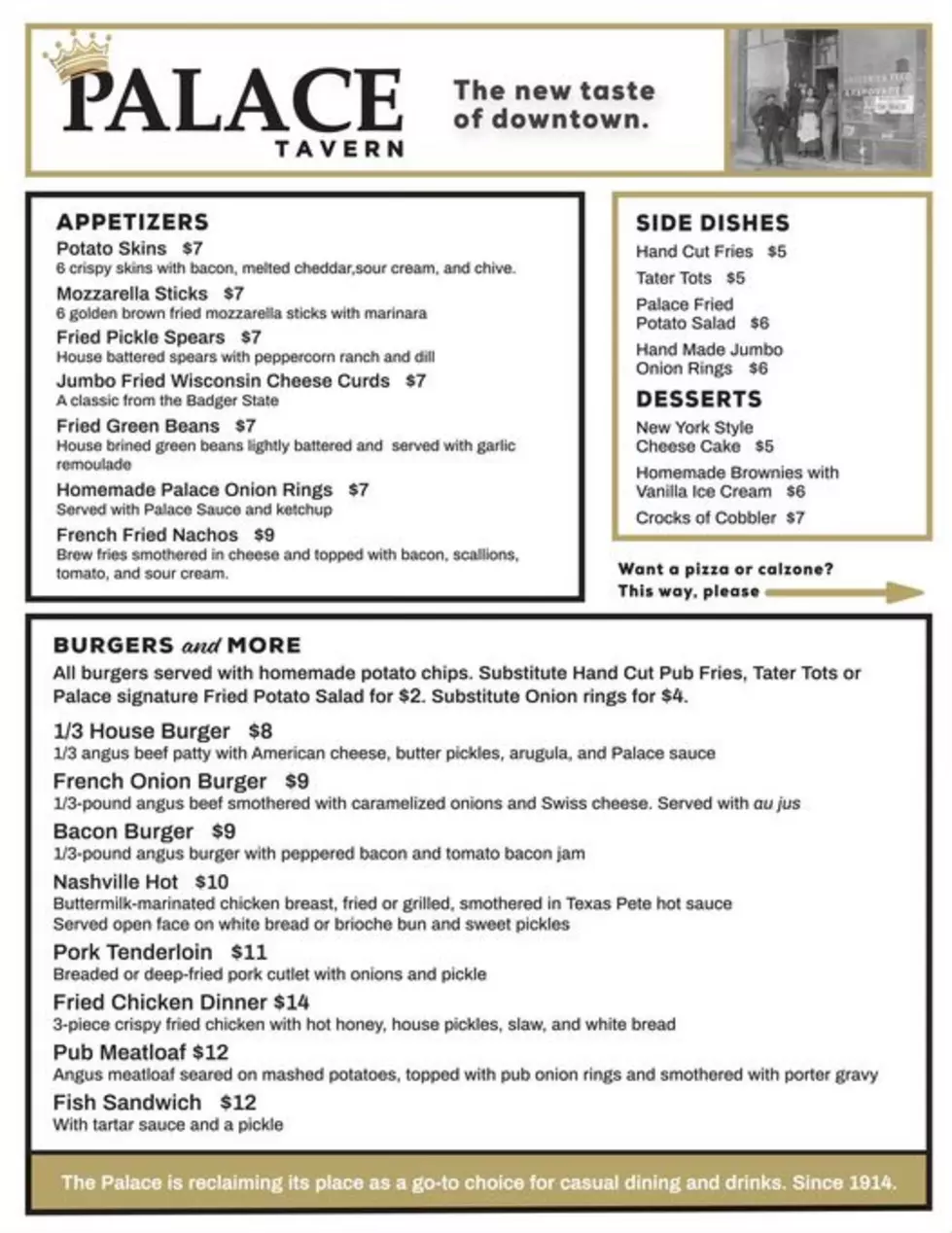 The Palace Tavern menu