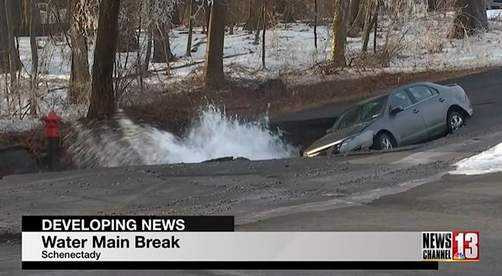 WATCH! Sinkhole Almost Swallows Car In Schenectady