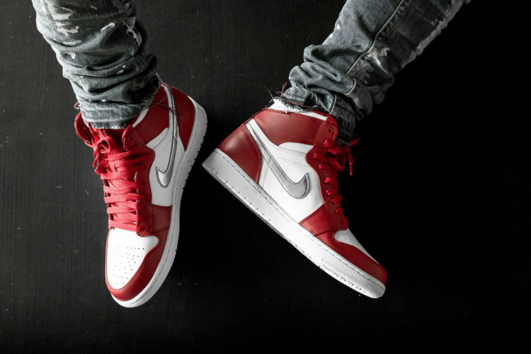 silver red and black jordan 1