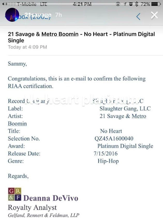 21 Savage & Metro Boomin's 'X' Feat. Future Is Certified Platinum