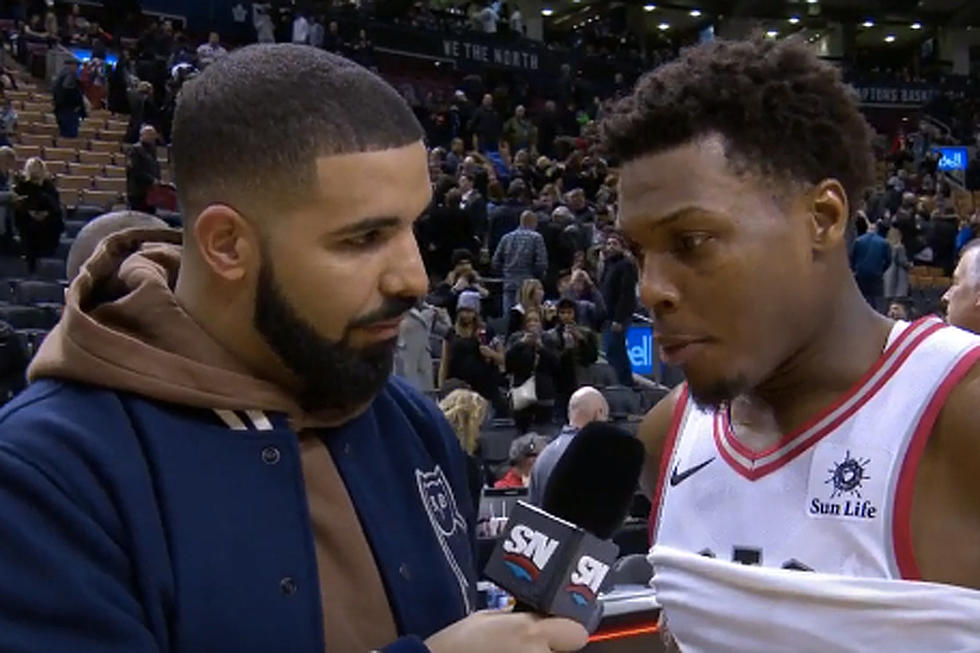 Drake Interviews Toronto Raptors’ Kyle Lowry After Game