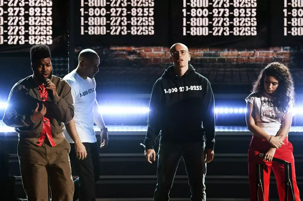 Logic Performs &#8220;1-800-273-8255&#8243; With Alessia Cara and Khalid at 2018 Grammy Awards