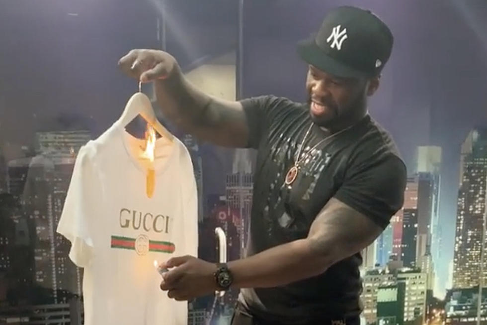 50 Cent Burns Gucci Shirt After Blackface Sweater Controversy - XXL