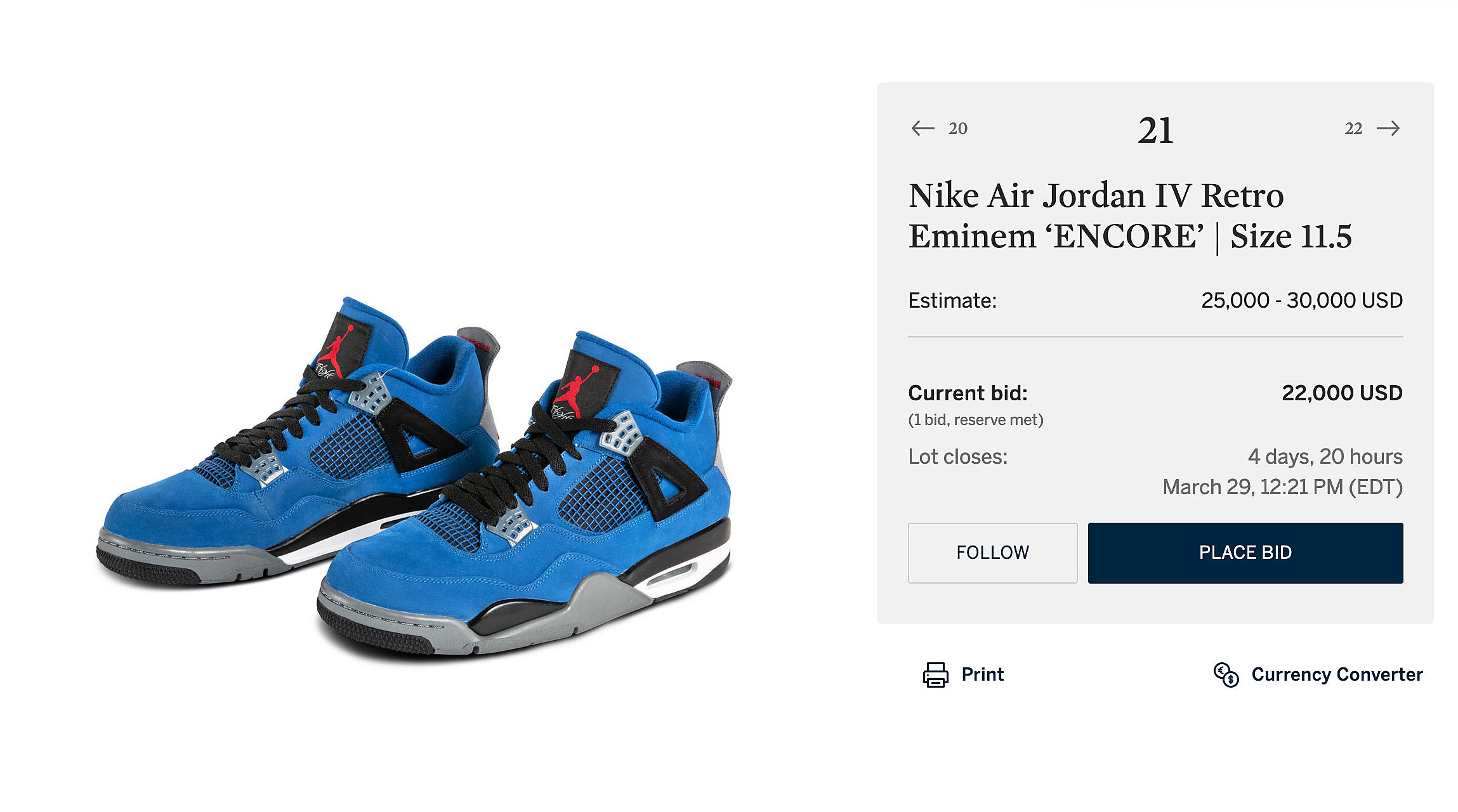 Nike Air Jordan IV Retro Eminem 'ENCORE' StockX Version, Size 11.5, Scarce Air, 2021