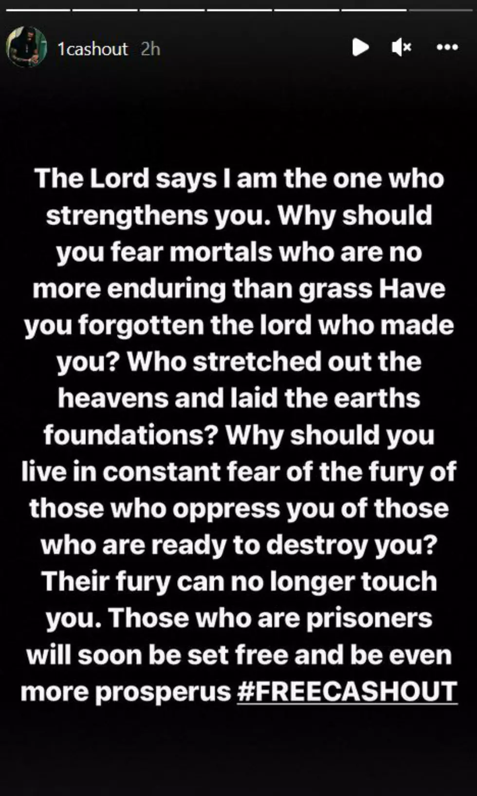 cash out post message on his Instagram Story