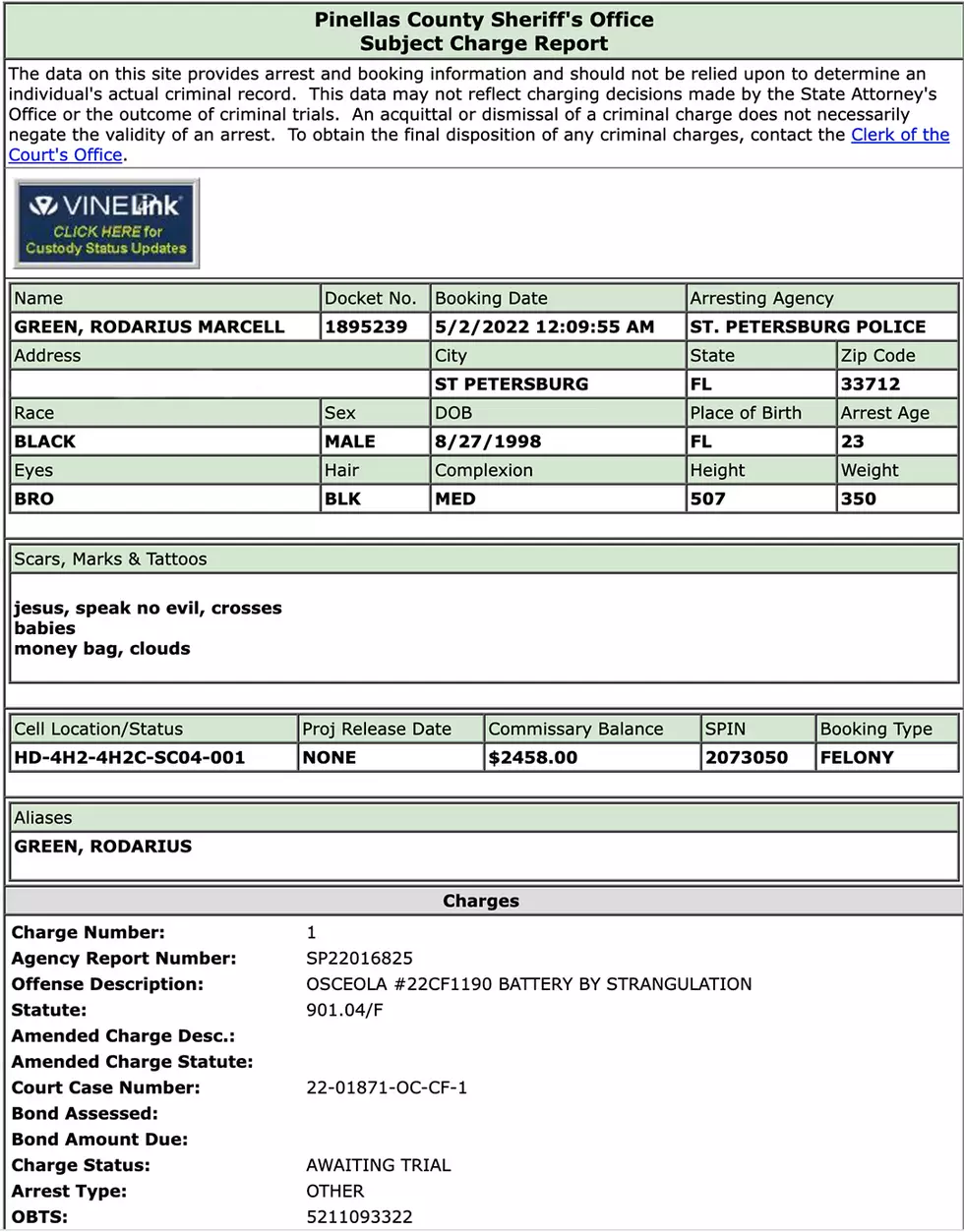 rod wave arrest battery by strangulation st petersburg florida pinellas country sheriffs office