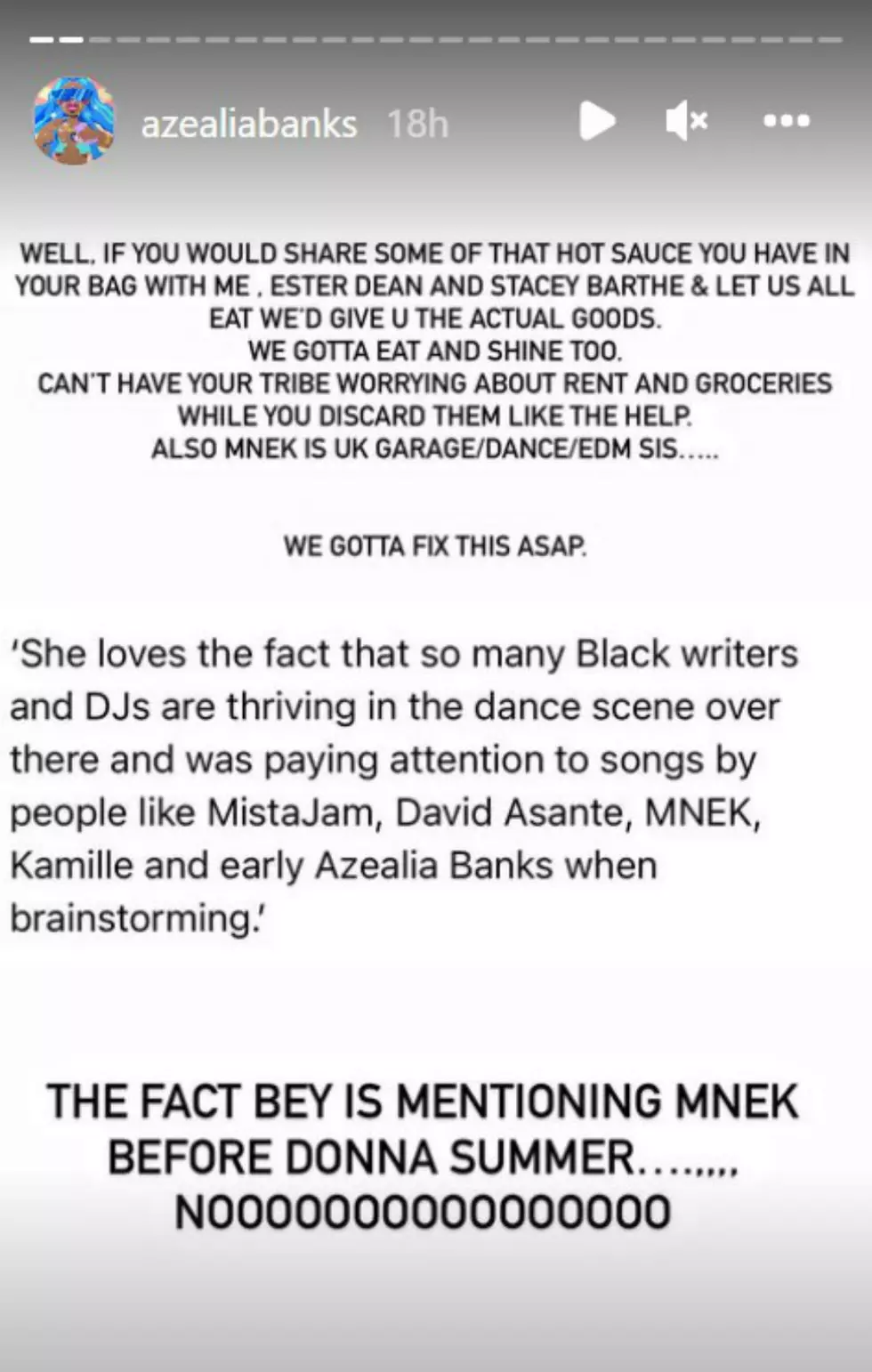 Azealia Banks Instagram Story