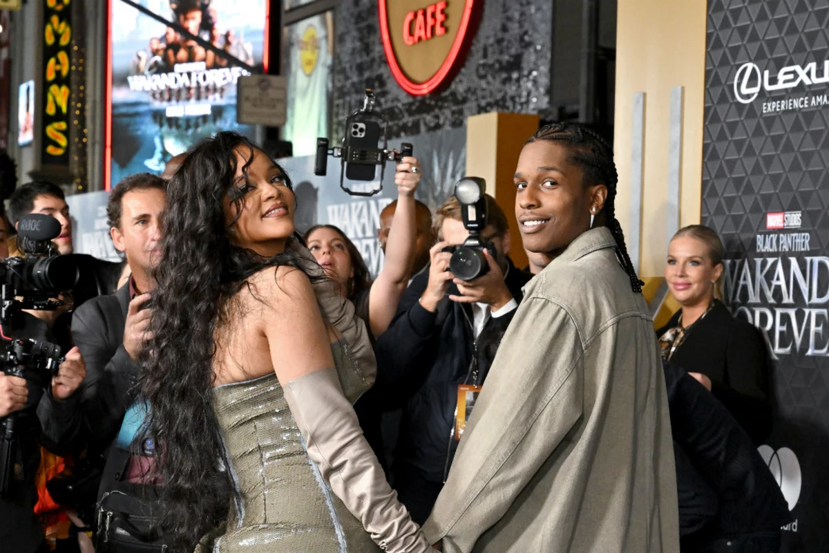 Rihanna opted to rock - Image 17 from Rihanna And A$AP Rocky Step Out In  Matching Stylish Looks For The 'Black Panther: Wakanda Forever' Premiere
