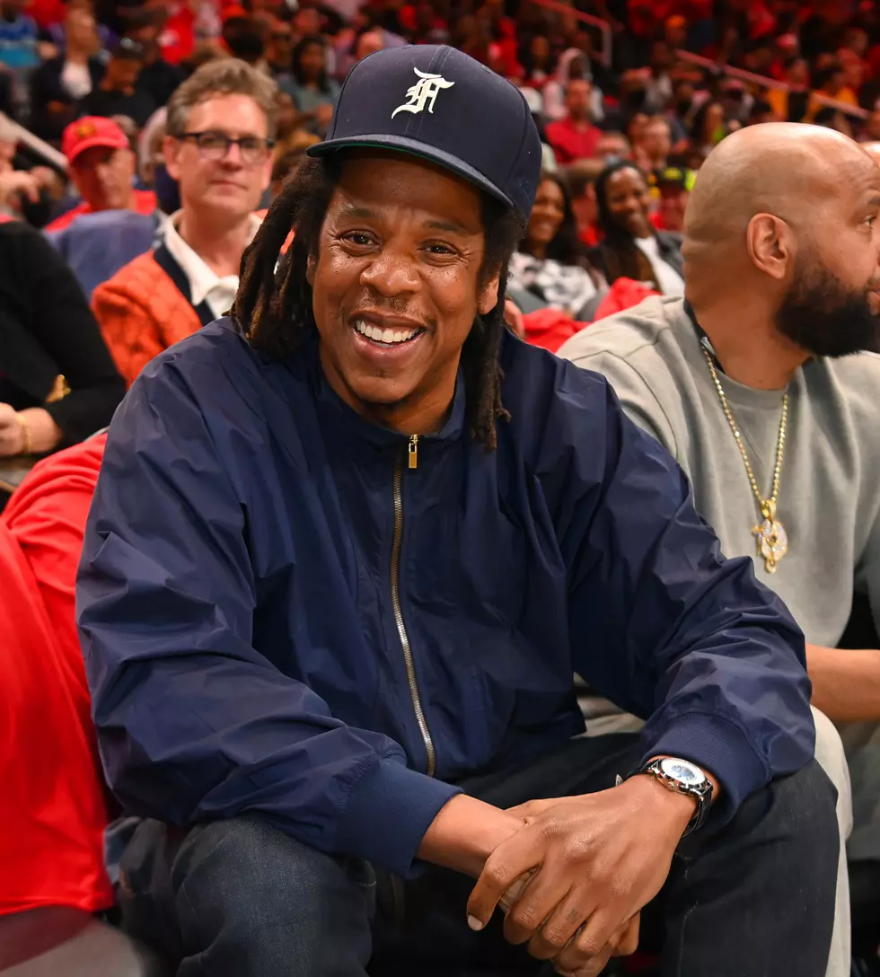 Rapper Jay-Z attends the game between the Charlotte Hornets and the Atlanta Hawks during the 2022 Play-In Tournament on April 13, 2022 at State Farm Arena in Atlanta, Georgia.